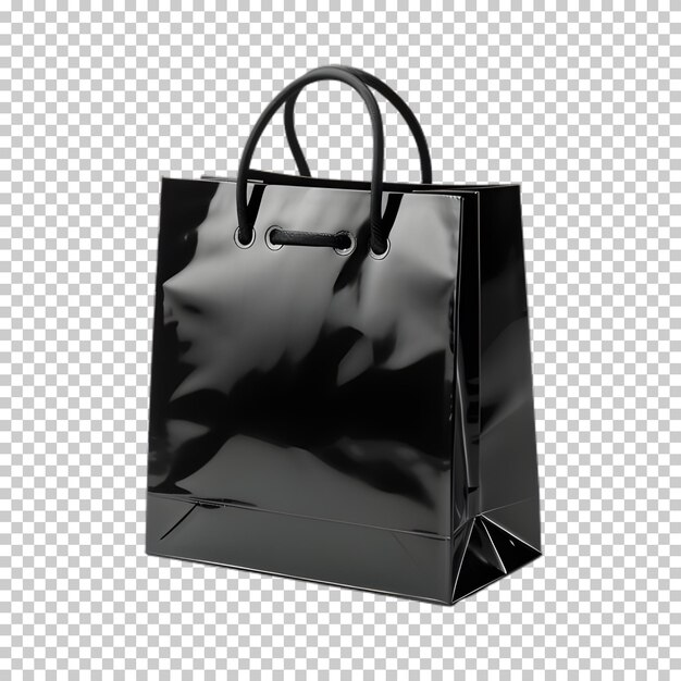 PSD black paper shopping bag isolated on transparent background