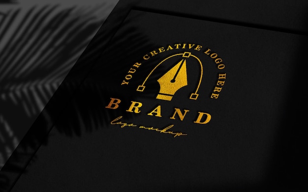 PSD black papers gold logo mockup