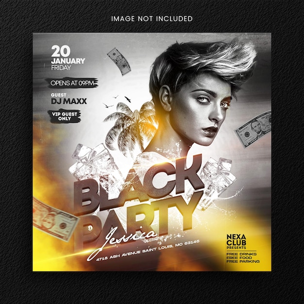 Black party banner social media template