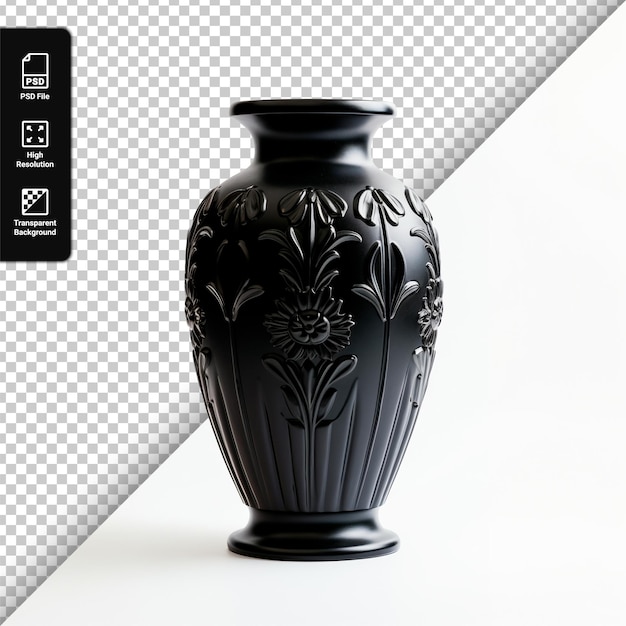 Black patterned vase isolated on a transparent background