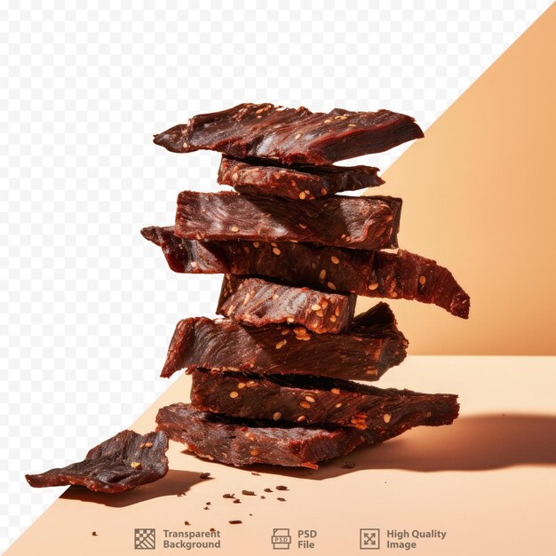 PSD black pepper beef jerky piled on a transparent background