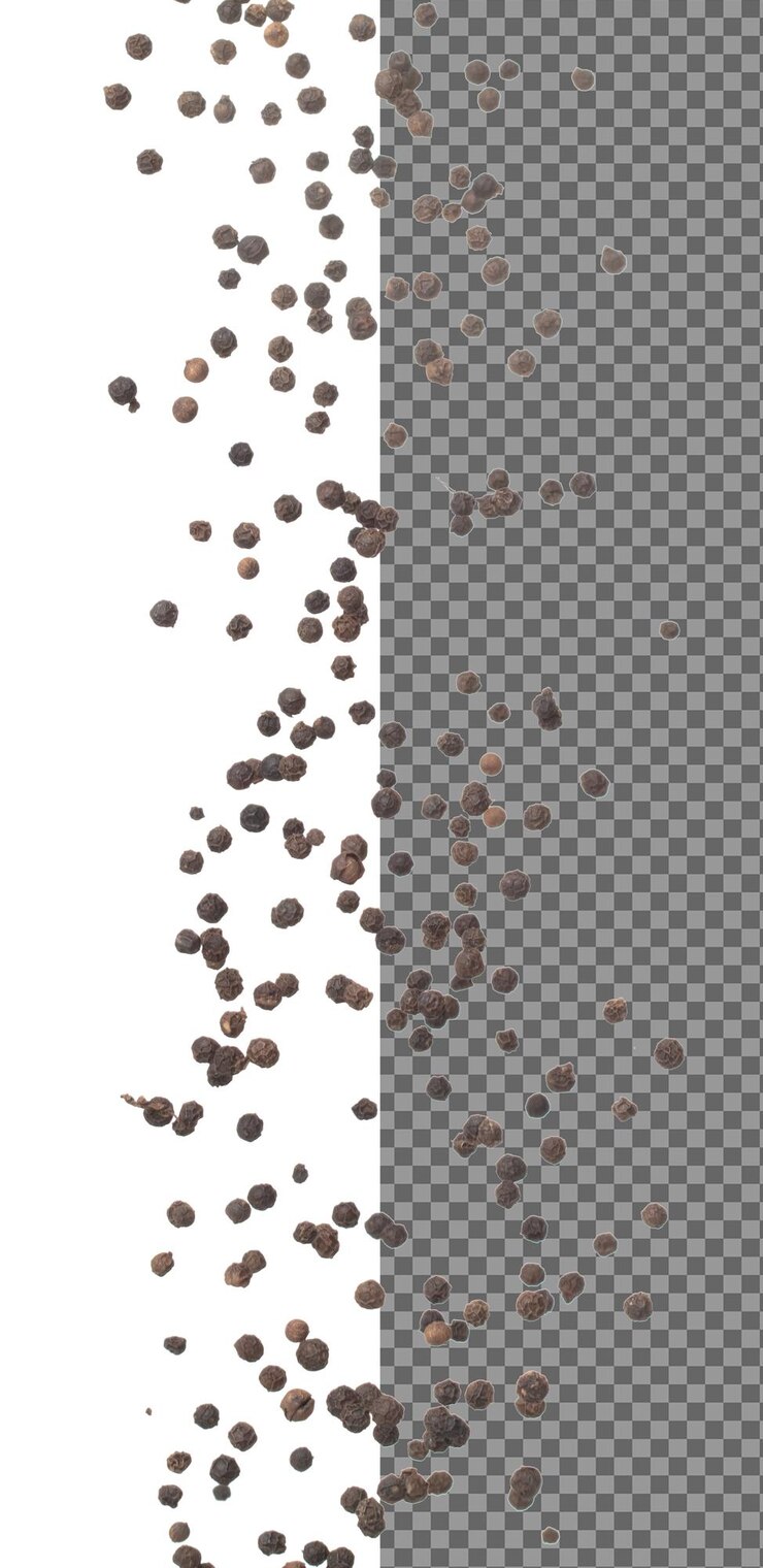 PSD black pepper seeds fall down pour in group black pepper float explode abstract cloud fly black peppercorn splash throwing in air white background isolated high speed shutter freeze motion