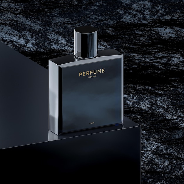 Black perfume bottle logo mockup for brand identity 3d render