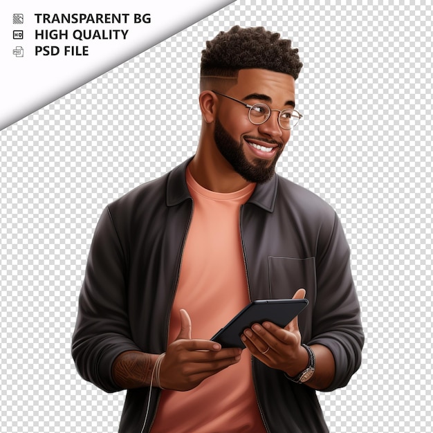 Black person chatting ultra realistic style white backgro