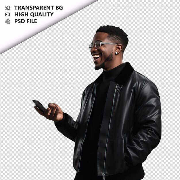 PSD black person chatting ultra realistic style white backgro