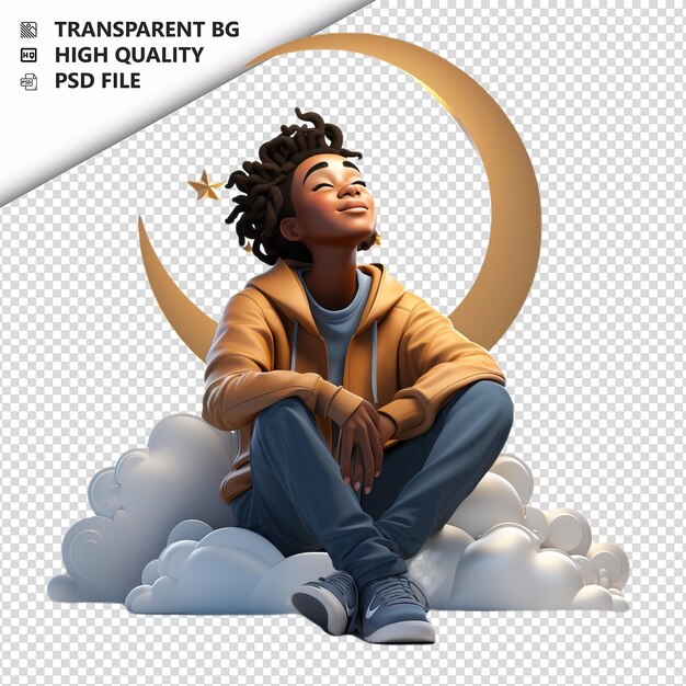 Black person dreaming 3d cartoon style white background i