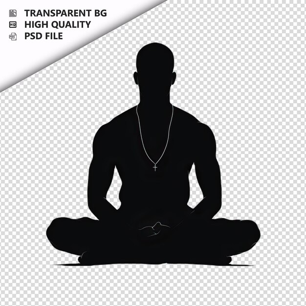 PSD black person meditating flat icon style white background