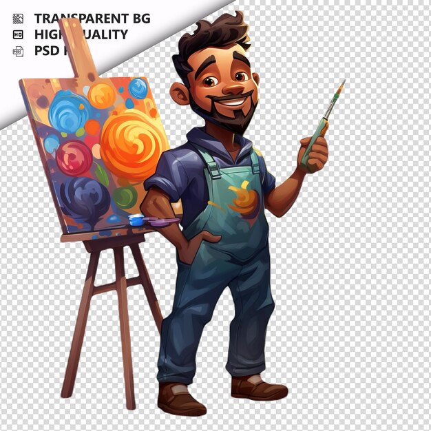 PSD black person painting 3d cartoon style white background i