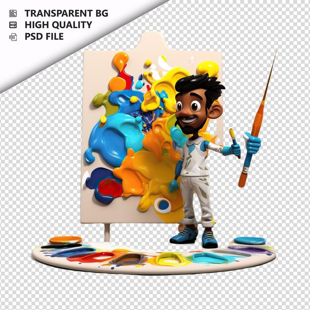 PSD black person painting 3d cartoon style white background i