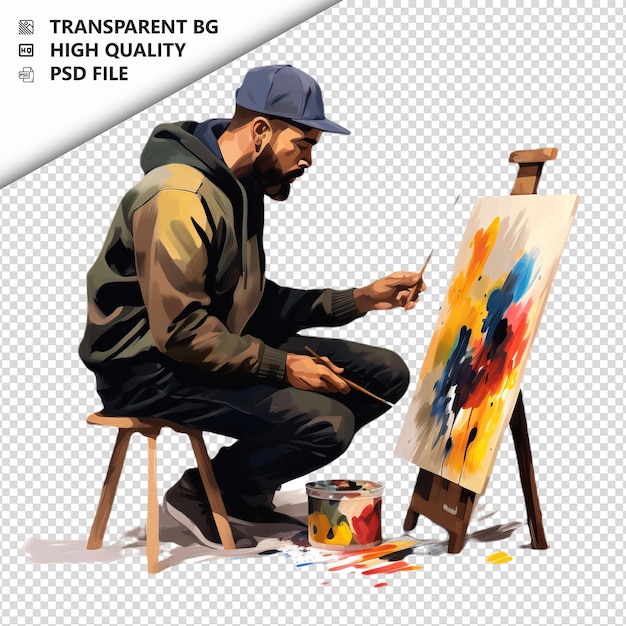 Black person painting flat icon style white background is