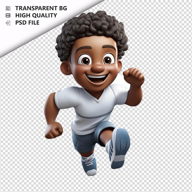 PSD black person running 3d cartoon style sullo sfondo bianco è