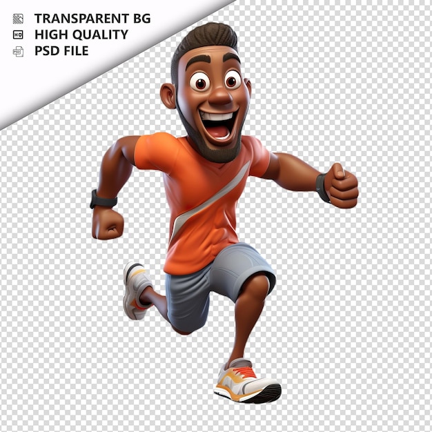 PSD black person running 3d cartoon style white background is