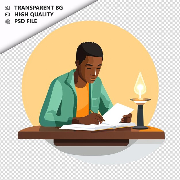 PSD black person studying flat icon style white background is