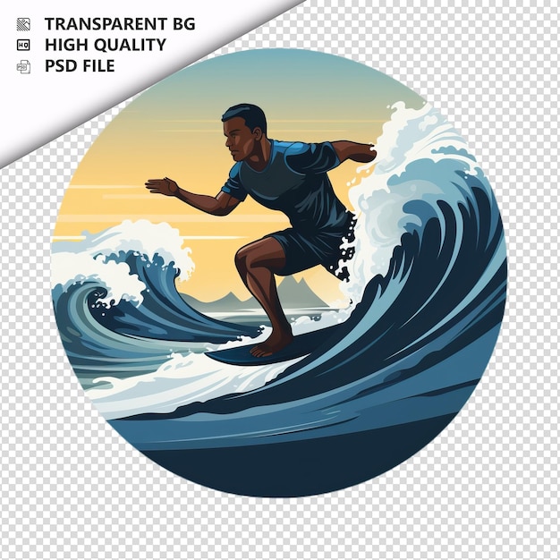 PSD black person surfing flat icon stile sullo sfondo bianco iso