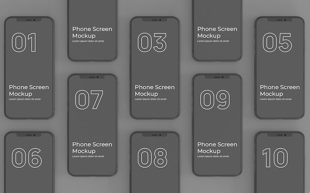 Black phone screens mockup top view