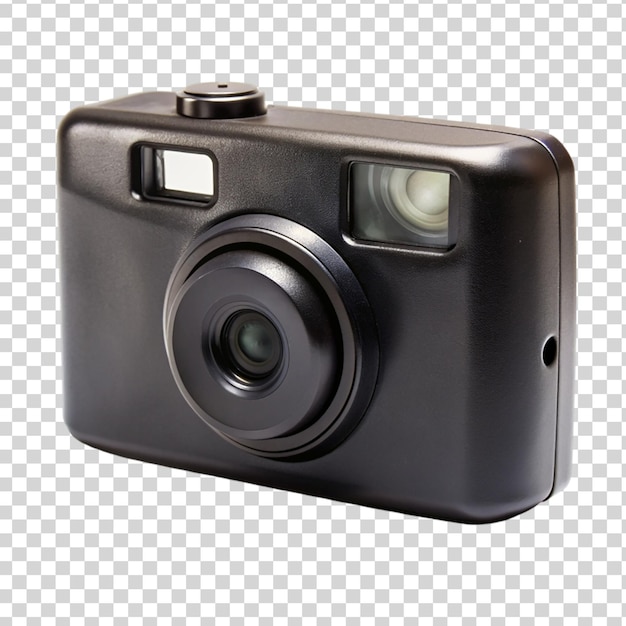 Fotocamera nera isolata su sfondo trasparente