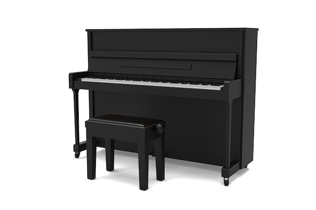 PSD black piano isolated on white background