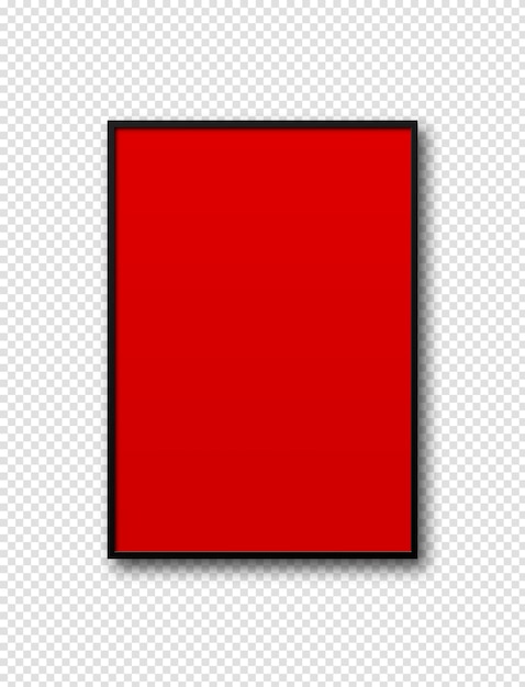 Black picture frame hanging on a transparent background Empty red picture