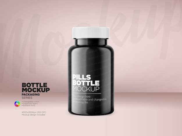 PSD black pill bottle mockup