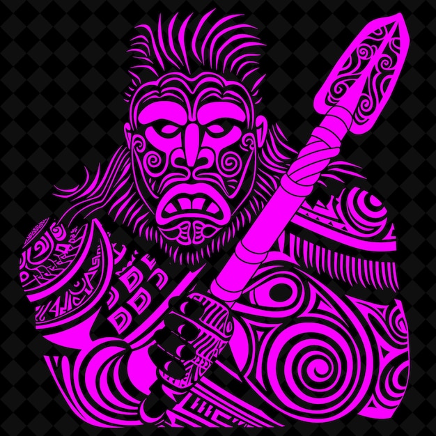 PSD a black and pink image of a monkey holding a sword