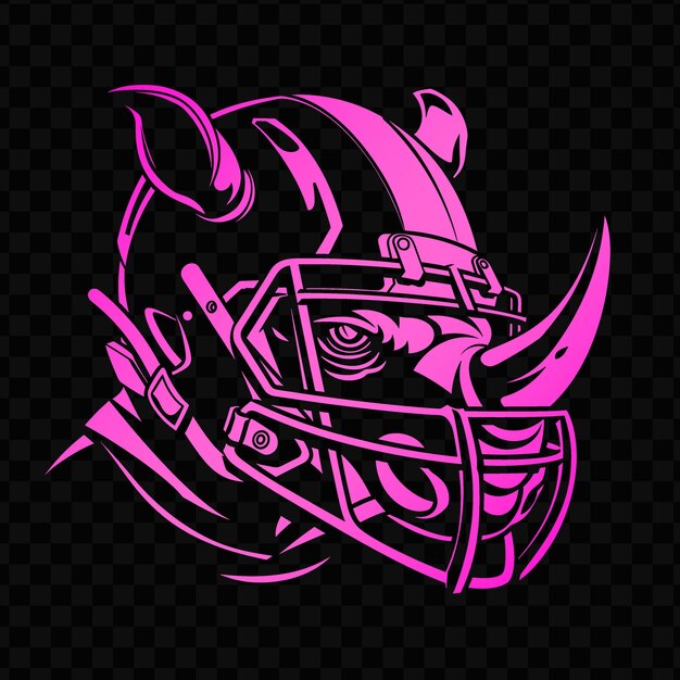 A black and pink logo of a dragon with a black helmet on it