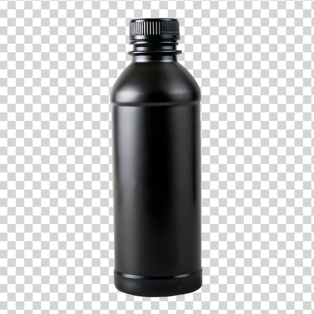 Black plastic bottle isolated on transparent background