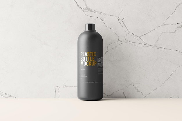 Black plastic bottle mockup