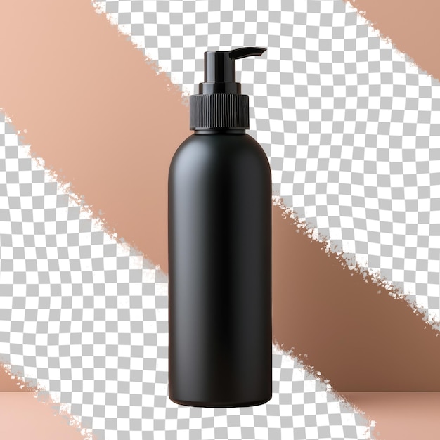 Black plastic bottle with pump on transparent background