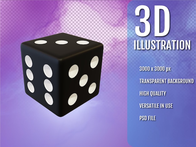 Black plastic dice 3d render