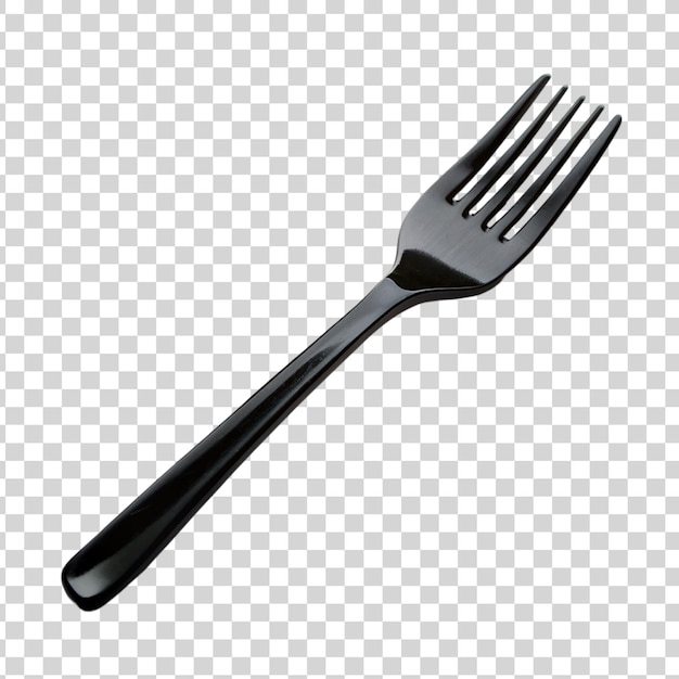 PSD black plastic fork isolated on transparent background
