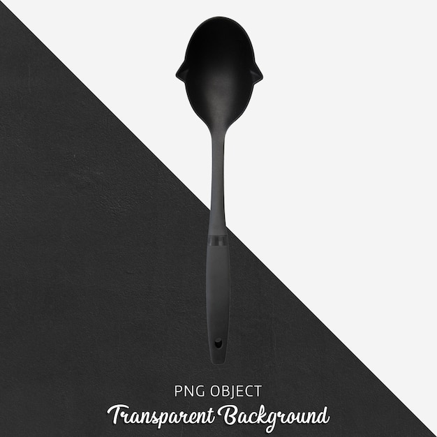 Black plastic spoon on transparent background