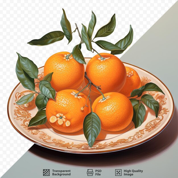 PSD black plate with mandarins on a transparent background