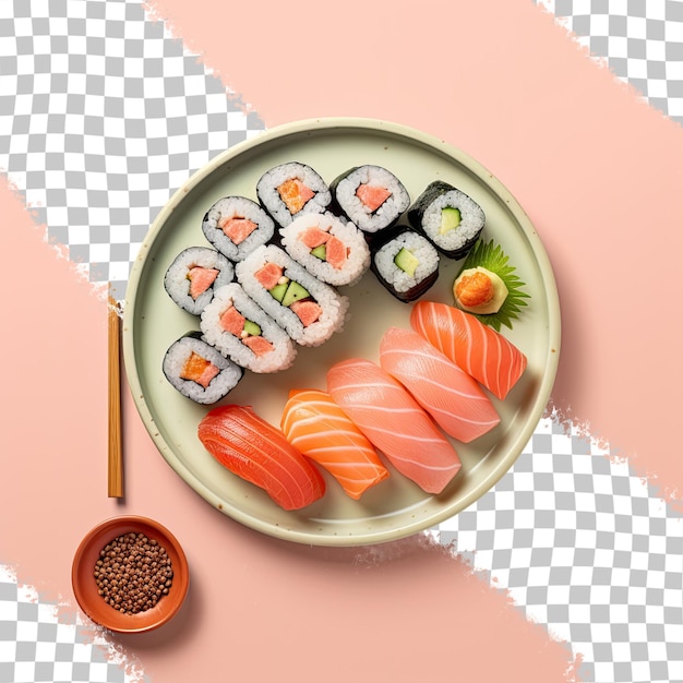 PSD black plate with sushi transparent background