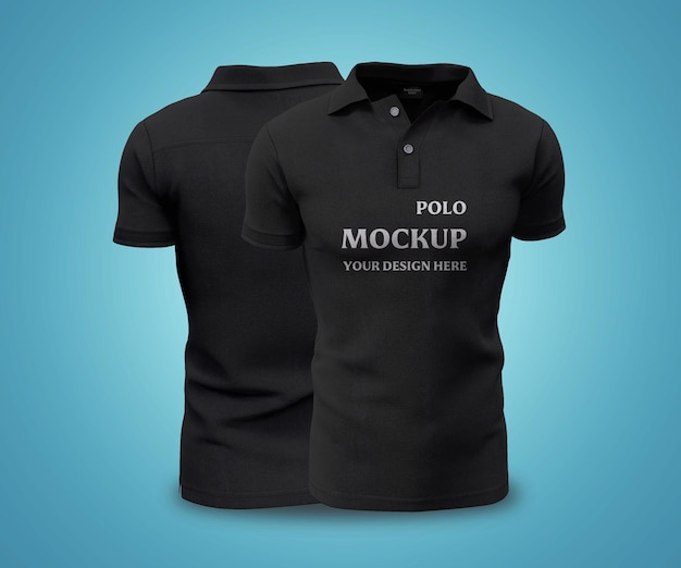 PSD mockup di polo nera davanti e dietro