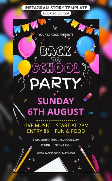 PSD a black poster for back to school party.