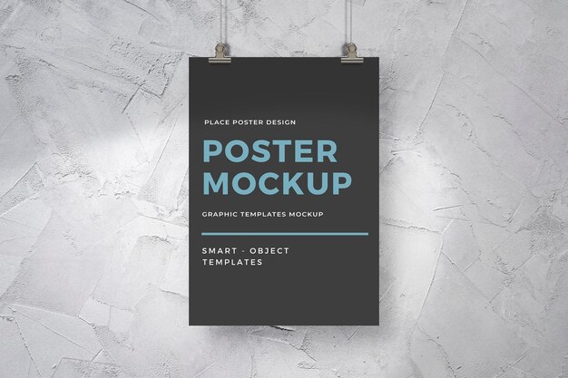 Black poster mockup hanging on wall concrete texture background