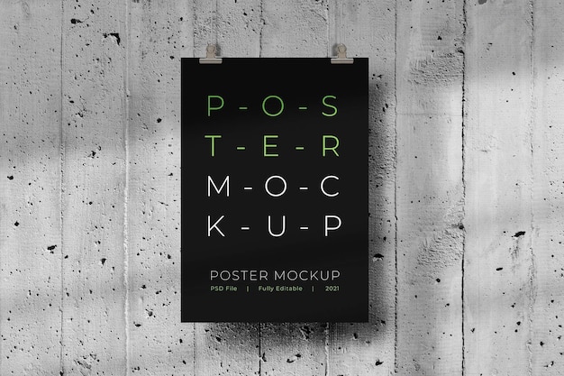 Mockup poster nero su sfondo strutturato a parete