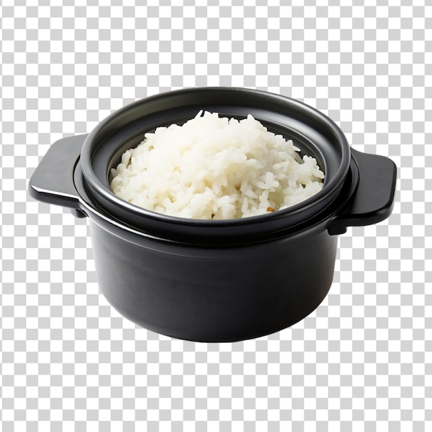 PSD 透明な背景に隔離された沸騰した米の黒い鍋