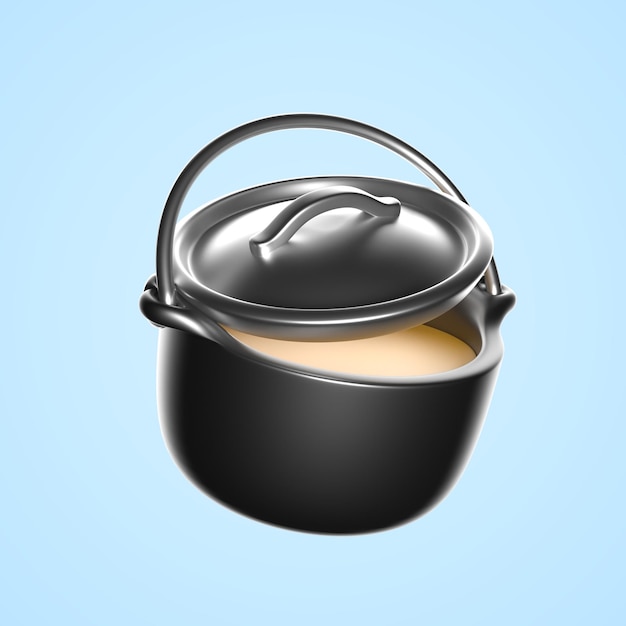 a black pot with a lid filled with a delicious soup