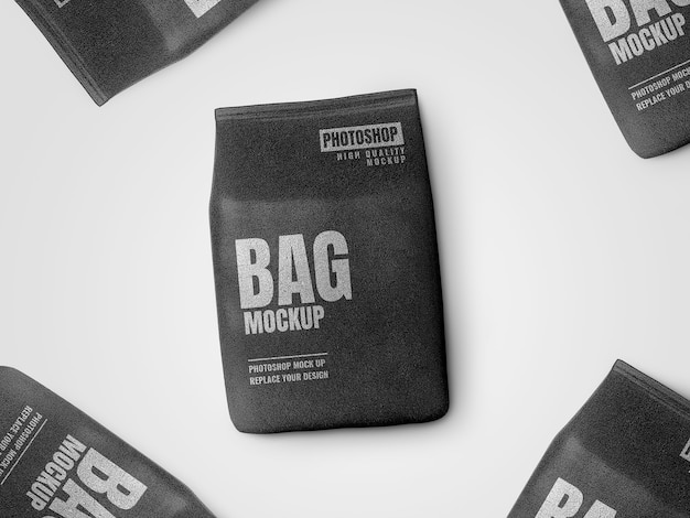 PSD black pouch bag on floor mockup realistic