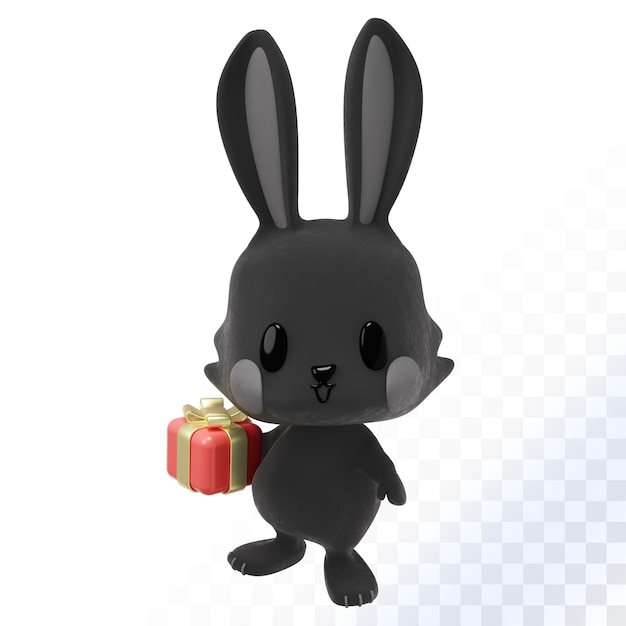 Black rabbit with gift 3D illustration