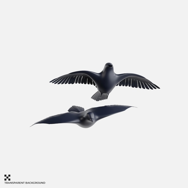 Black Raven Birds in Flight with Outstretched Wings