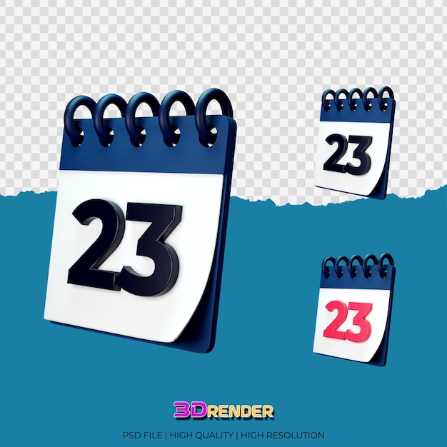 Black and red 23 date calendar illustration 3d rendering