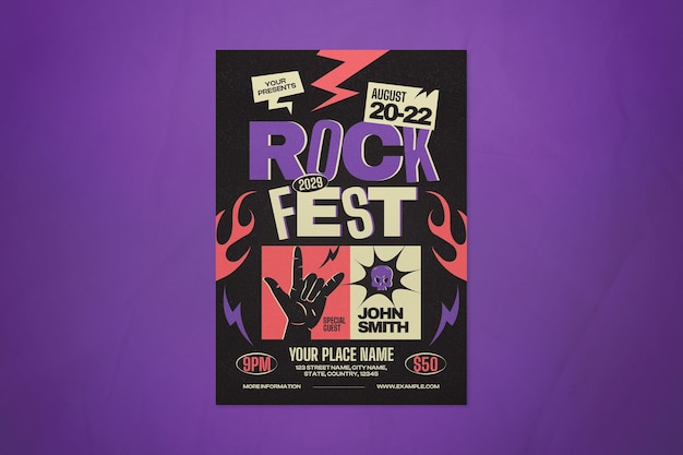 black red bold retro modern rock music social media flyer