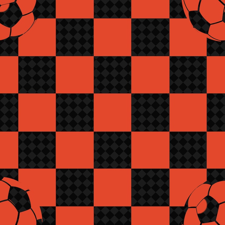 PSD a black and red checkered pattern with soccer balls on the red background