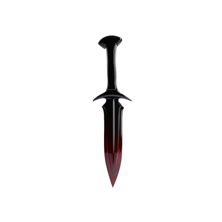 PSD black and red dagger isolated on on white background