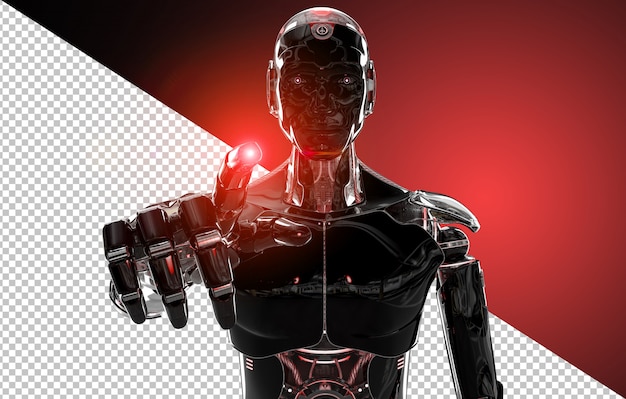 Black and red intelligent robot pointing finger 