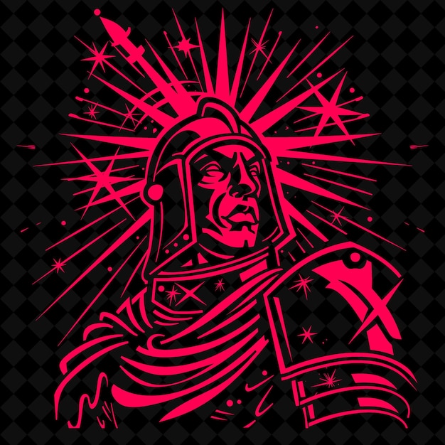 PSD a black and red poster of a knight with a star on the top