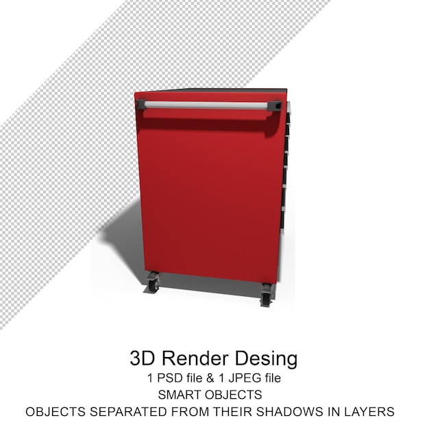 black amp red rolling tool cabinet for workshops 3d rendering isolated on transparent background
