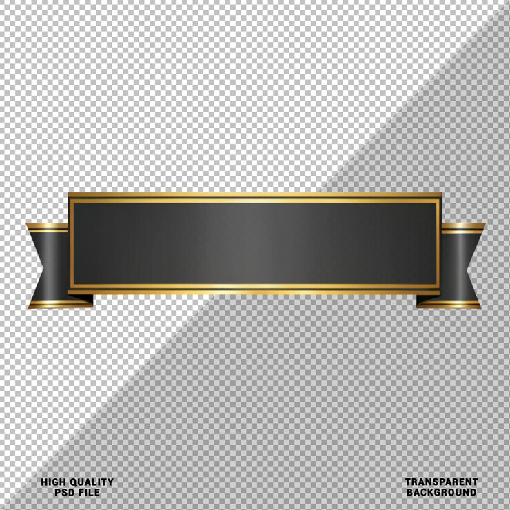 PSD black ribbon banner empty label for text isolated on transparent background